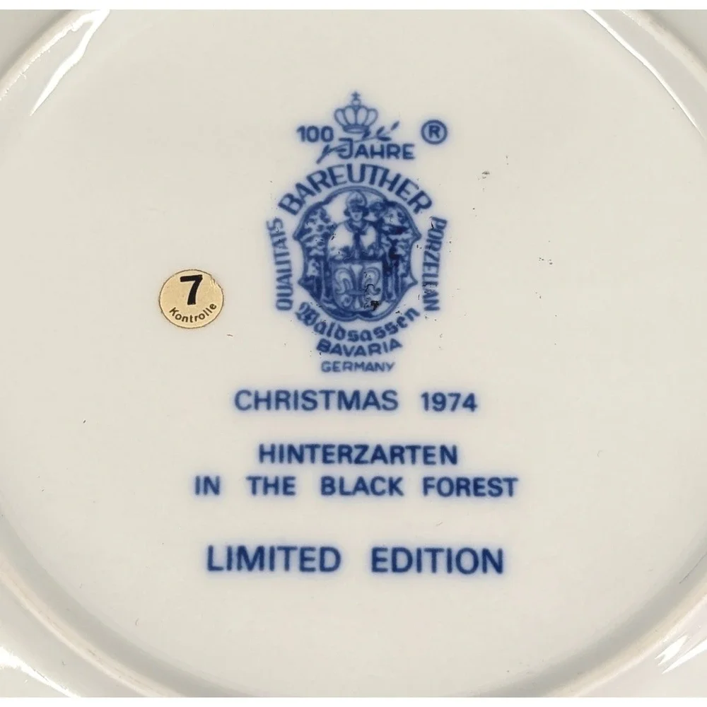 Bareuther Bavaria Christmas 1974 Hinterzarten Black Forest Collector Plate